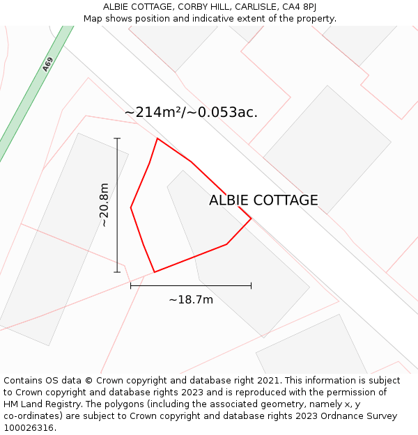ALBIE COTTAGE, CORBY HILL, CARLISLE, CA4 8PJ: Plot and title map