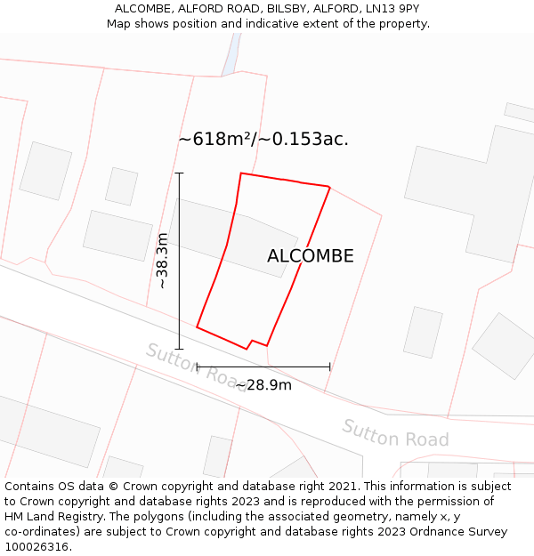 ALCOMBE, ALFORD ROAD, BILSBY, ALFORD, LN13 9PY: Plot and title map
