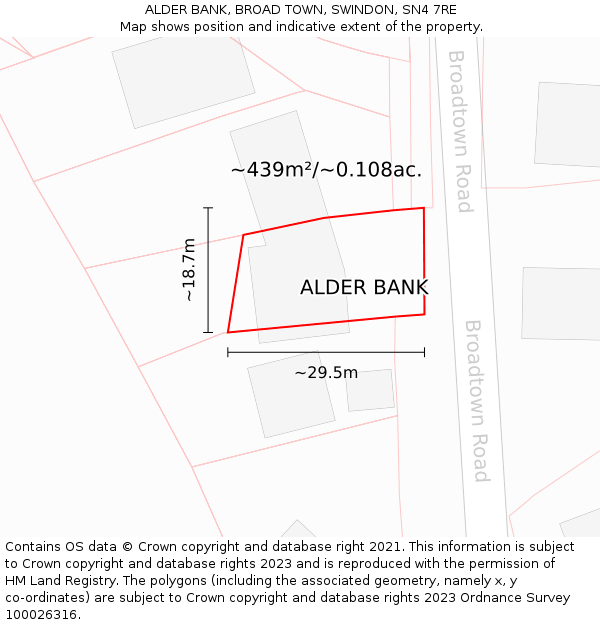 ALDER BANK, BROAD TOWN, SWINDON, SN4 7RE: Plot and title map