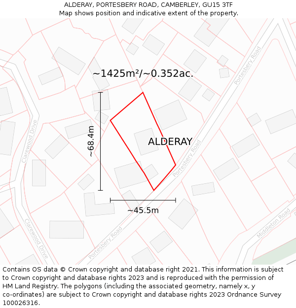 ALDERAY, PORTESBERY ROAD, CAMBERLEY, GU15 3TF: Plot and title map