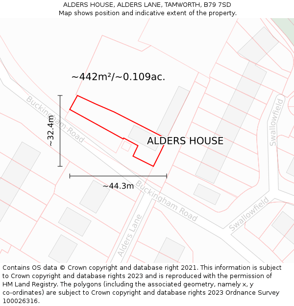 ALDERS HOUSE, ALDERS LANE, TAMWORTH, B79 7SD: Plot and title map
