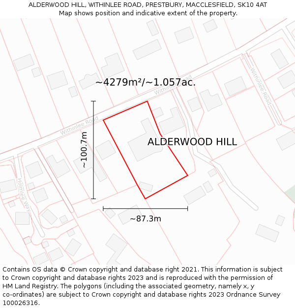 ALDERWOOD HILL, WITHINLEE ROAD, PRESTBURY, MACCLESFIELD, SK10 4AT: Plot and title map