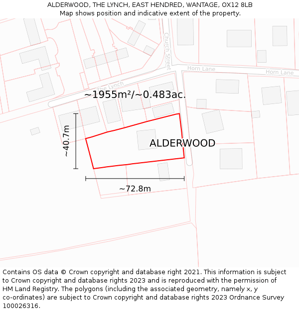 ALDERWOOD, THE LYNCH, EAST HENDRED, WANTAGE, OX12 8LB: Plot and title map
