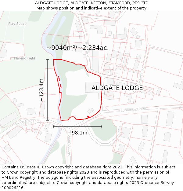 ALDGATE LODGE, ALDGATE, KETTON, STAMFORD, PE9 3TD: Plot and title map