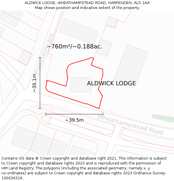ALDWICK LODGE, WHEATHAMPSTEAD ROAD, HARPENDEN, AL5 1AA: Plot and title map