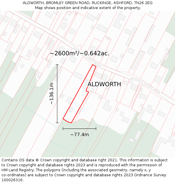 ALDWORTH, BROMLEY GREEN ROAD, RUCKINGE, ASHFORD, TN26 2EG: Plot and title map