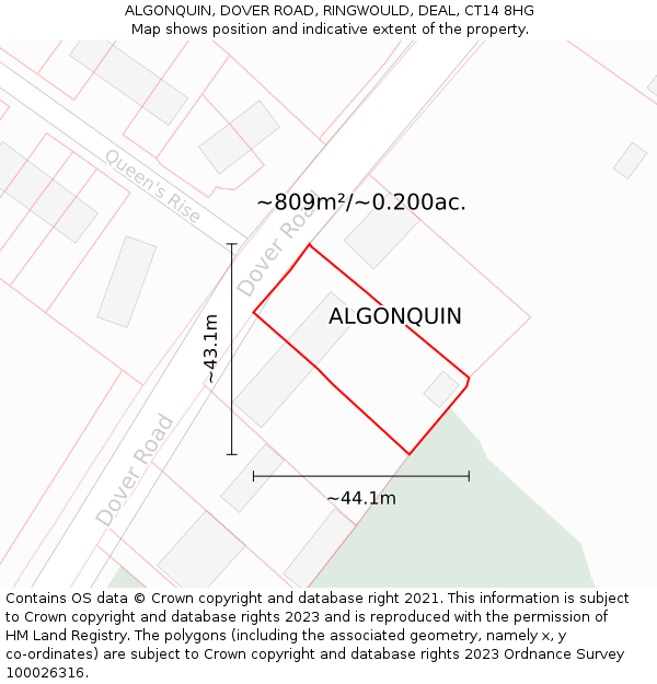 ALGONQUIN, DOVER ROAD, RINGWOULD, DEAL, CT14 8HG: Plot and title map