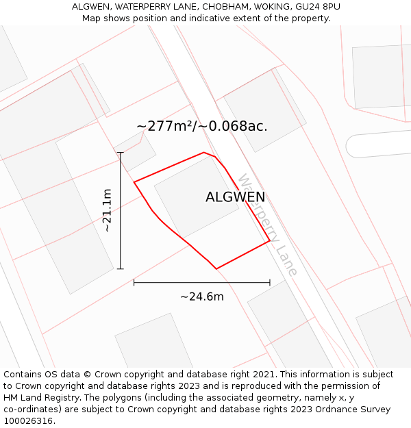 ALGWEN, WATERPERRY LANE, CHOBHAM, WOKING, GU24 8PU: Plot and title map
