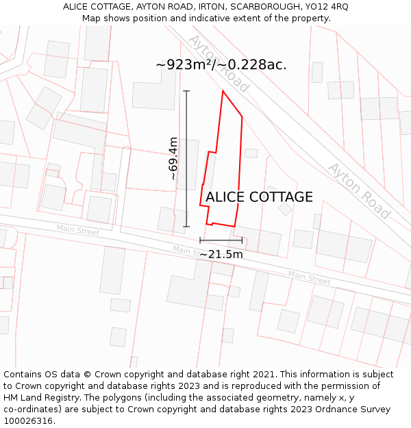 ALICE COTTAGE, AYTON ROAD, IRTON, SCARBOROUGH, YO12 4RQ: Plot and title map
