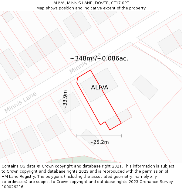 ALIVA, MINNIS LANE, DOVER, CT17 0PT: Plot and title map