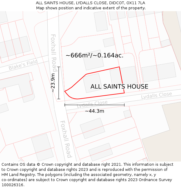 ALL SAINTS HOUSE, LYDALLS CLOSE, DIDCOT, OX11 7LA: Plot and title map