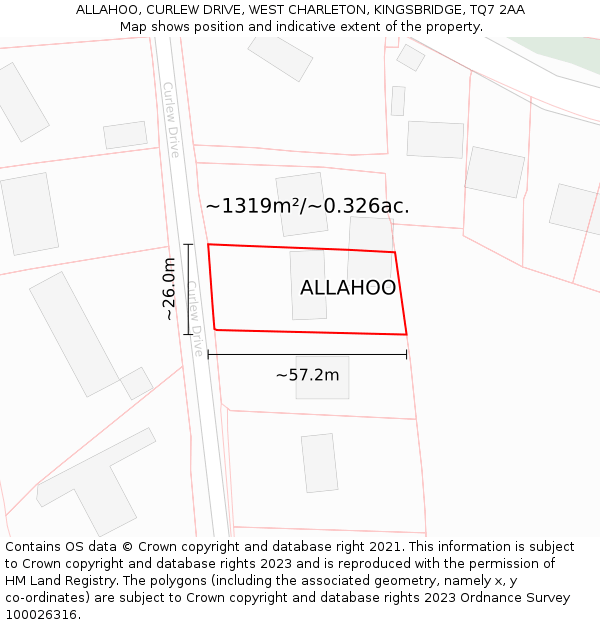 ALLAHOO, CURLEW DRIVE, WEST CHARLETON, KINGSBRIDGE, TQ7 2AA: Plot and title map
