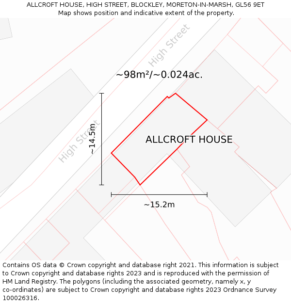 ALLCROFT HOUSE, HIGH STREET, BLOCKLEY, MORETON-IN-MARSH, GL56 9ET: Plot and title map