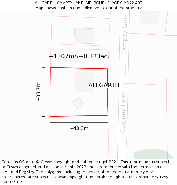 ALLGARTH, CAMPEY LANE, MELBOURNE, YORK, YO42 4RB: Plot and title map