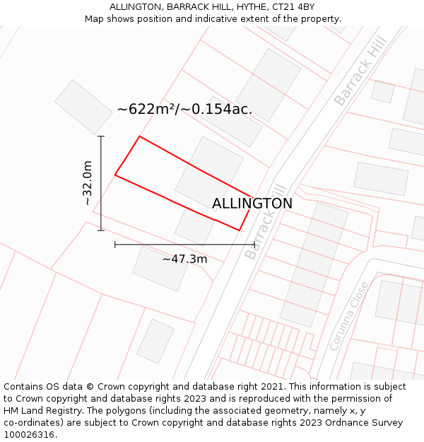 ALLINGTON, BARRACK HILL, HYTHE, CT21 4BY: Plot and title map