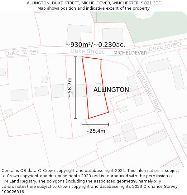 ALLINGTON, DUKE STREET, MICHELDEVER, WINCHESTER, SO21 3DF: Plot and title map