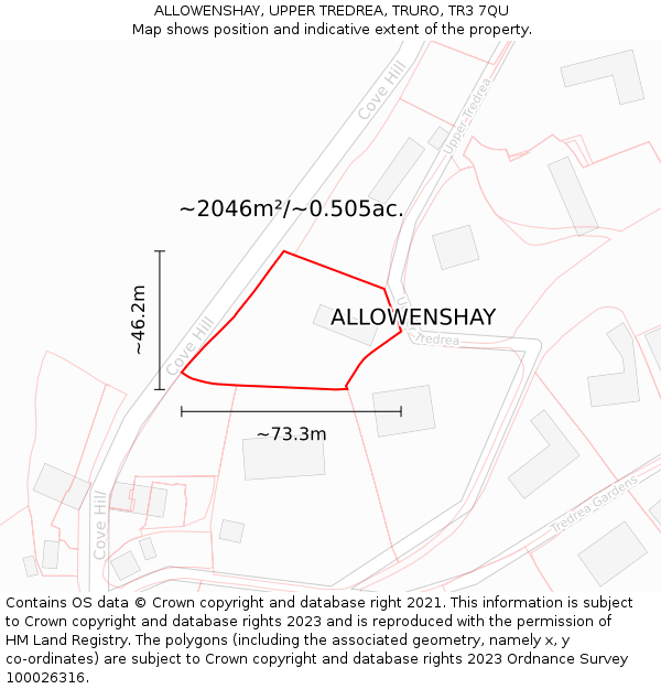 ALLOWENSHAY, UPPER TREDREA, TRURO, TR3 7QU: Plot and title map