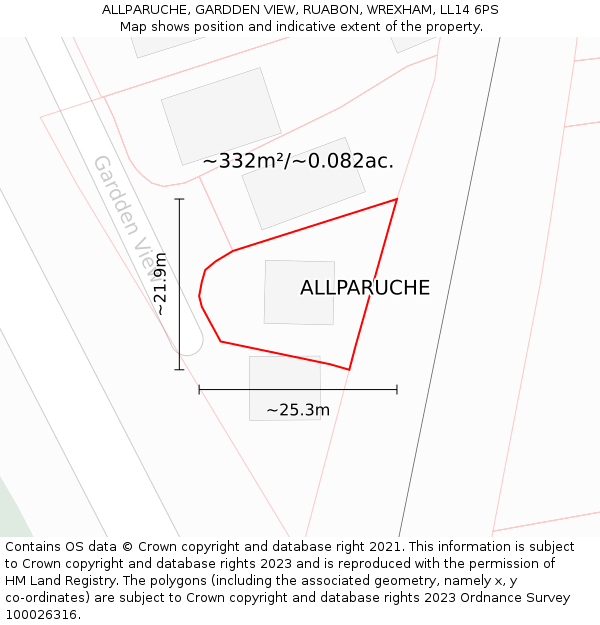 ALLPARUCHE, GARDDEN VIEW, RUABON, WREXHAM, LL14 6PS: Plot and title map
