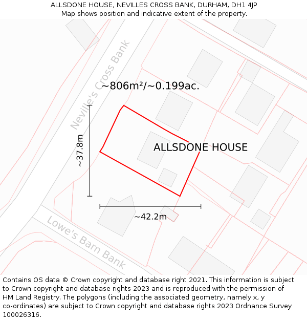 ALLSDONE HOUSE, NEVILLES CROSS BANK, DURHAM, DH1 4JP: Plot and title map