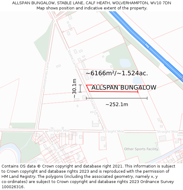 ALLSPAN BUNGALOW, STABLE LANE, CALF HEATH, WOLVERHAMPTON, WV10 7DN: Plot and title map