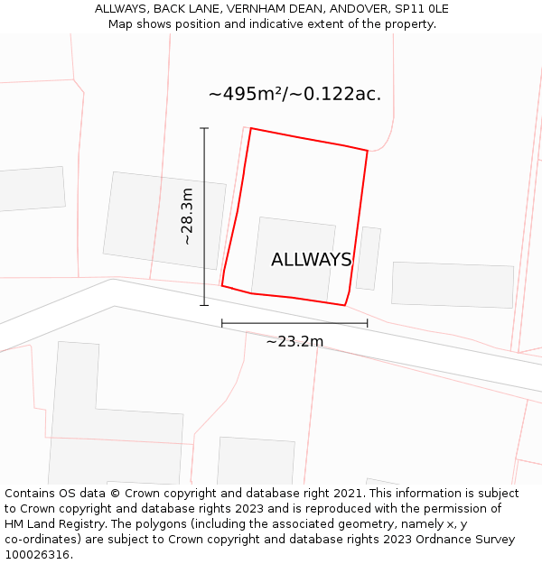 ALLWAYS, BACK LANE, VERNHAM DEAN, ANDOVER, SP11 0LE: Plot and title map