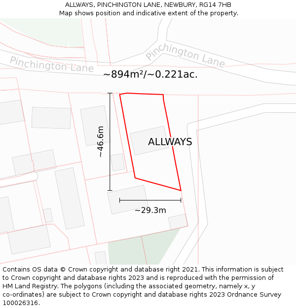 ALLWAYS, PINCHINGTON LANE, NEWBURY, RG14 7HB: Plot and title map