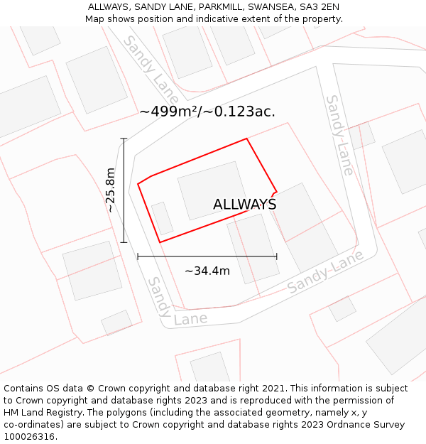 ALLWAYS, SANDY LANE, PARKMILL, SWANSEA, SA3 2EN: Plot and title map
