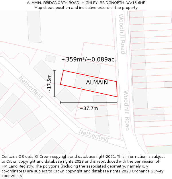 ALMAIN, BRIDGNORTH ROAD, HIGHLEY, BRIDGNORTH, WV16 6HE: Plot and title map