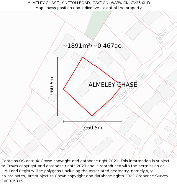 ALMELEY CHASE, KINETON ROAD, GAYDON, WARWICK, CV35 0HB: Plot and title map