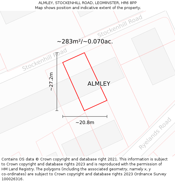 ALMLEY, STOCKENHILL ROAD, LEOMINSTER, HR6 8PP: Plot and title map