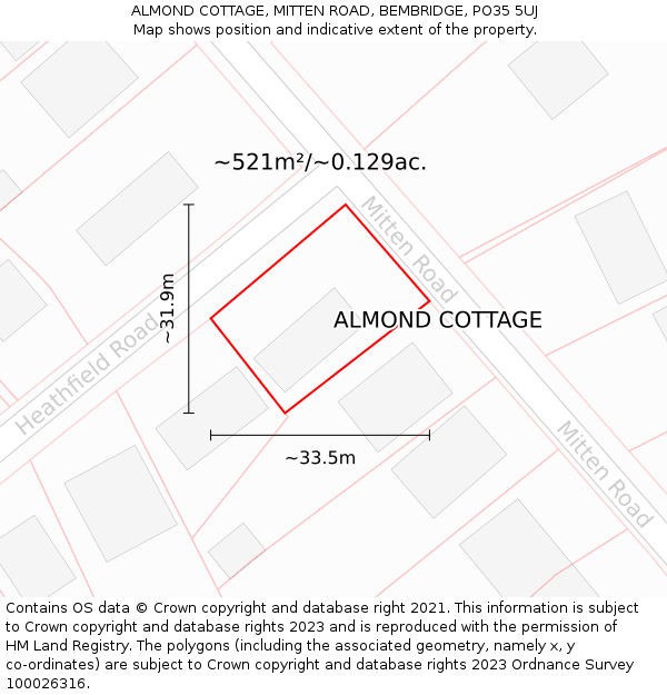 ALMOND COTTAGE, MITTEN ROAD, BEMBRIDGE, PO35 5UJ: Plot and title map