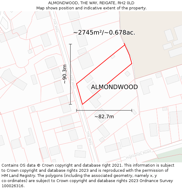 ALMONDWOOD, THE WAY, REIGATE, RH2 0LD: Plot and title map