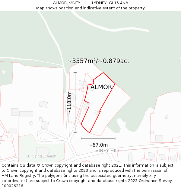 ALMOR, VINEY HILL, LYDNEY, GL15 4NA: Plot and title map