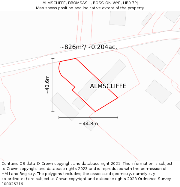 ALMSCLIFFE, BROMSASH, ROSS-ON-WYE, HR9 7PJ: Plot and title map
