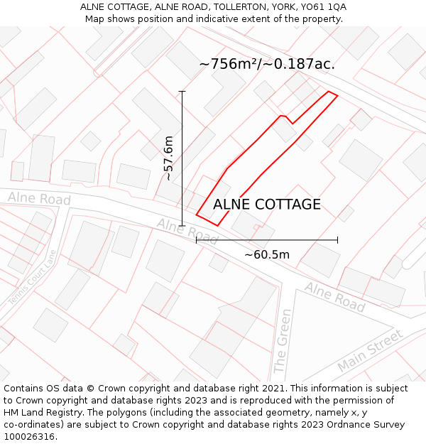 ALNE COTTAGE, ALNE ROAD, TOLLERTON, YORK, YO61 1QA: Plot and title map