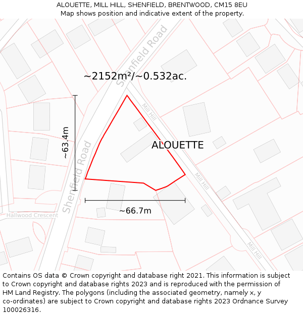 ALOUETTE, MILL HILL, SHENFIELD, BRENTWOOD, CM15 8EU: Plot and title map