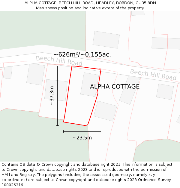 ALPHA COTTAGE, BEECH HILL ROAD, HEADLEY, BORDON, GU35 8DN: Plot and title map