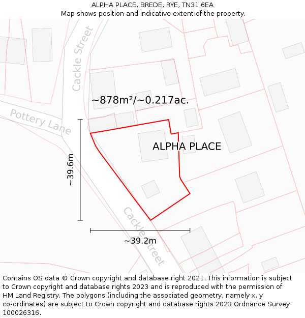 ALPHA PLACE, BREDE, RYE, TN31 6EA: Plot and title map