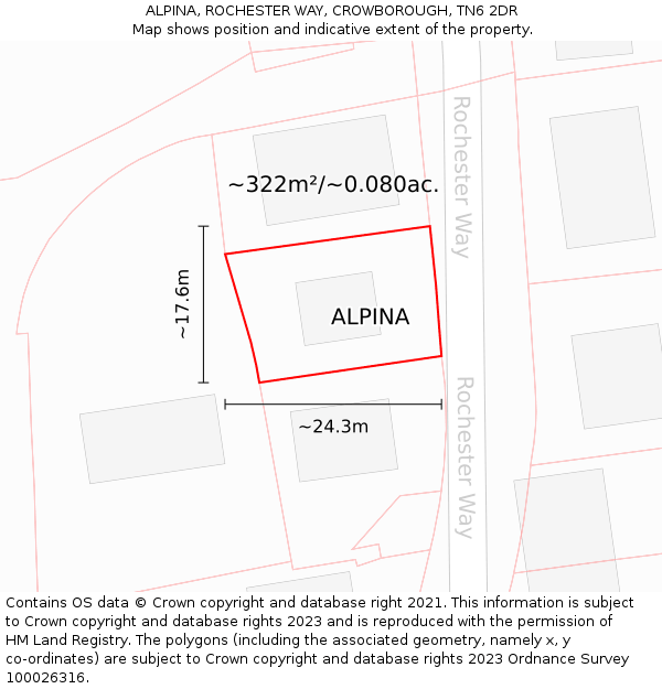 ALPINA, ROCHESTER WAY, CROWBOROUGH, TN6 2DR: Plot and title map