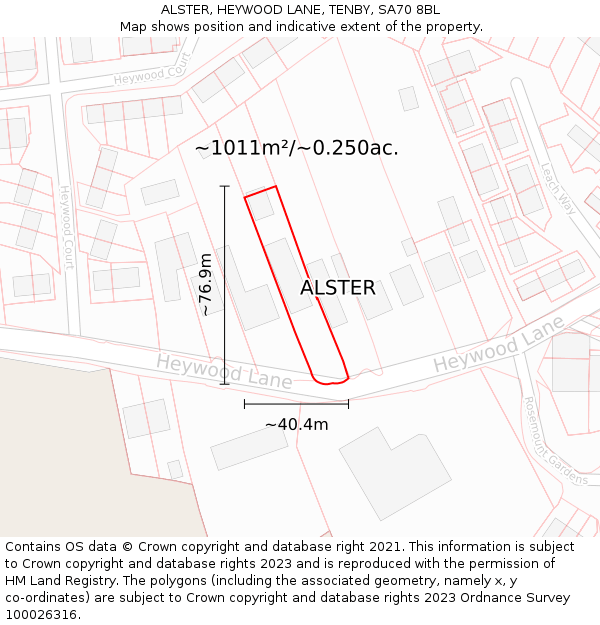 ALSTER, HEYWOOD LANE, TENBY, SA70 8BL: Plot and title map