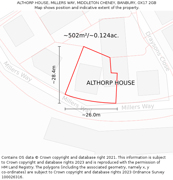 ALTHORP HOUSE, MILLERS WAY, MIDDLETON CHENEY, BANBURY, OX17 2GB: Plot and title map