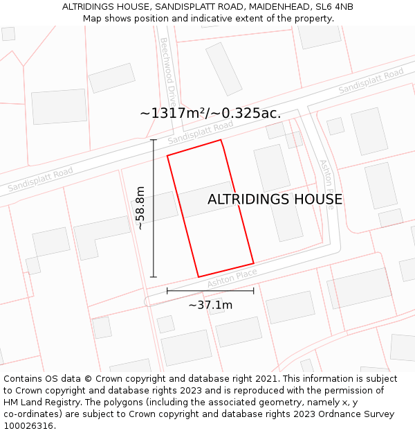 ALTRIDINGS HOUSE, SANDISPLATT ROAD, MAIDENHEAD, SL6 4NB: Plot and title map