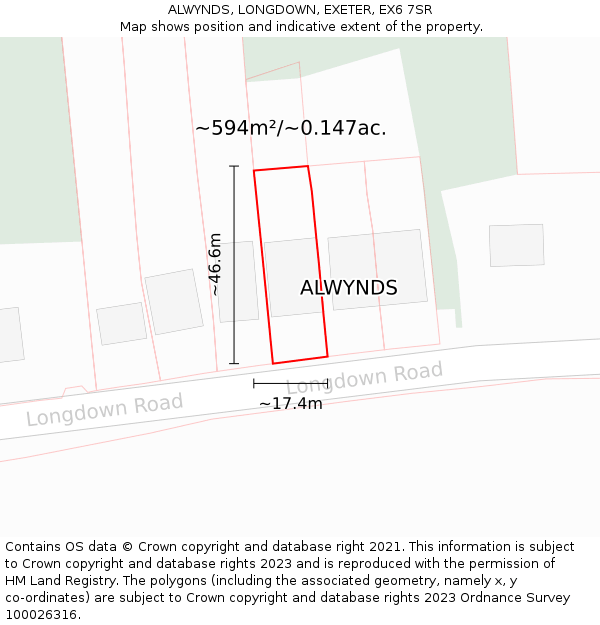 ALWYNDS, LONGDOWN, EXETER, EX6 7SR: Plot and title map