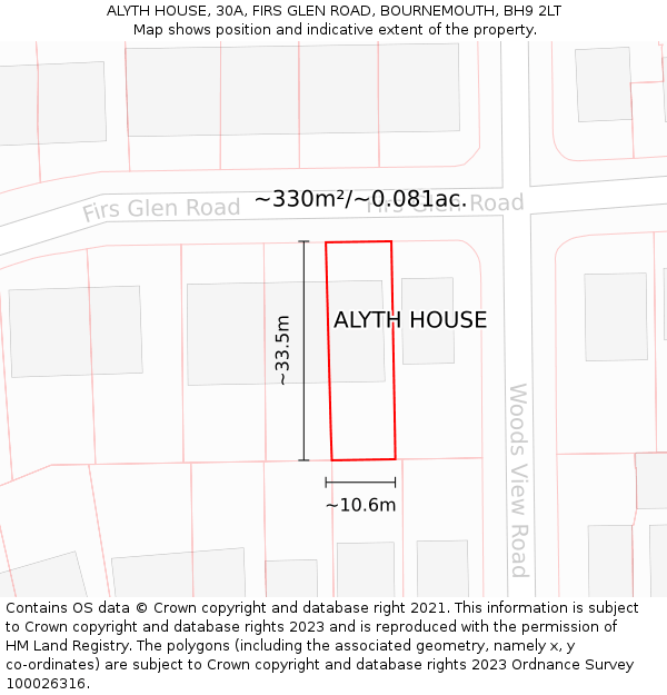 ALYTH HOUSE, 30A, FIRS GLEN ROAD, BOURNEMOUTH, BH9 2LT: Plot and title map