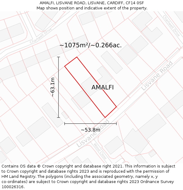 AMALFI, LISVANE ROAD, LISVANE, CARDIFF, CF14 0SF: Plot and title map