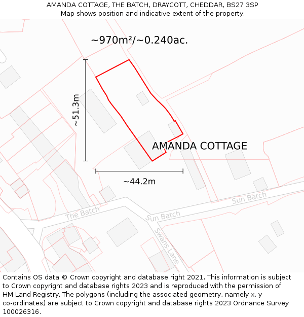 AMANDA COTTAGE, THE BATCH, DRAYCOTT, CHEDDAR, BS27 3SP: Plot and title map