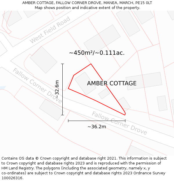AMBER COTTAGE, FALLOW CORNER DROVE, MANEA, MARCH, PE15 0LT: Plot and title map