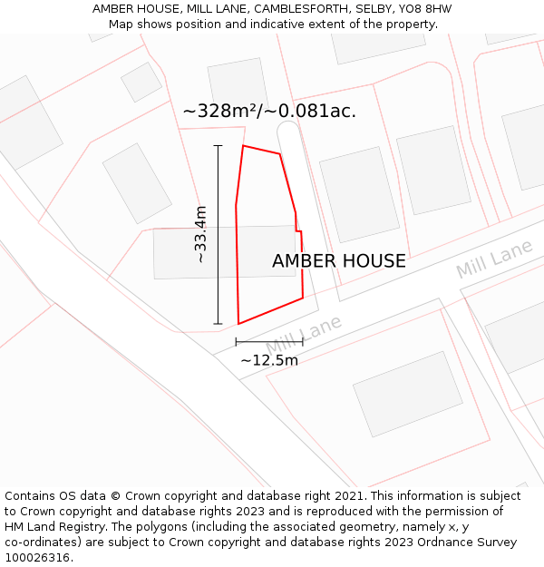 AMBER HOUSE, MILL LANE, CAMBLESFORTH, SELBY, YO8 8HW: Plot and title map