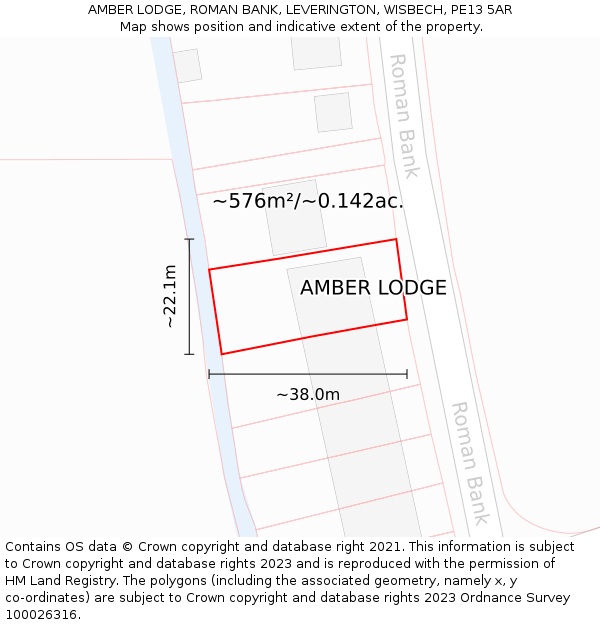 AMBER LODGE, ROMAN BANK, LEVERINGTON, WISBECH, PE13 5AR: Plot and title map
