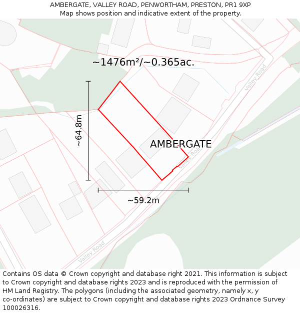 AMBERGATE, VALLEY ROAD, PENWORTHAM, PRESTON, PR1 9XP: Plot and title map